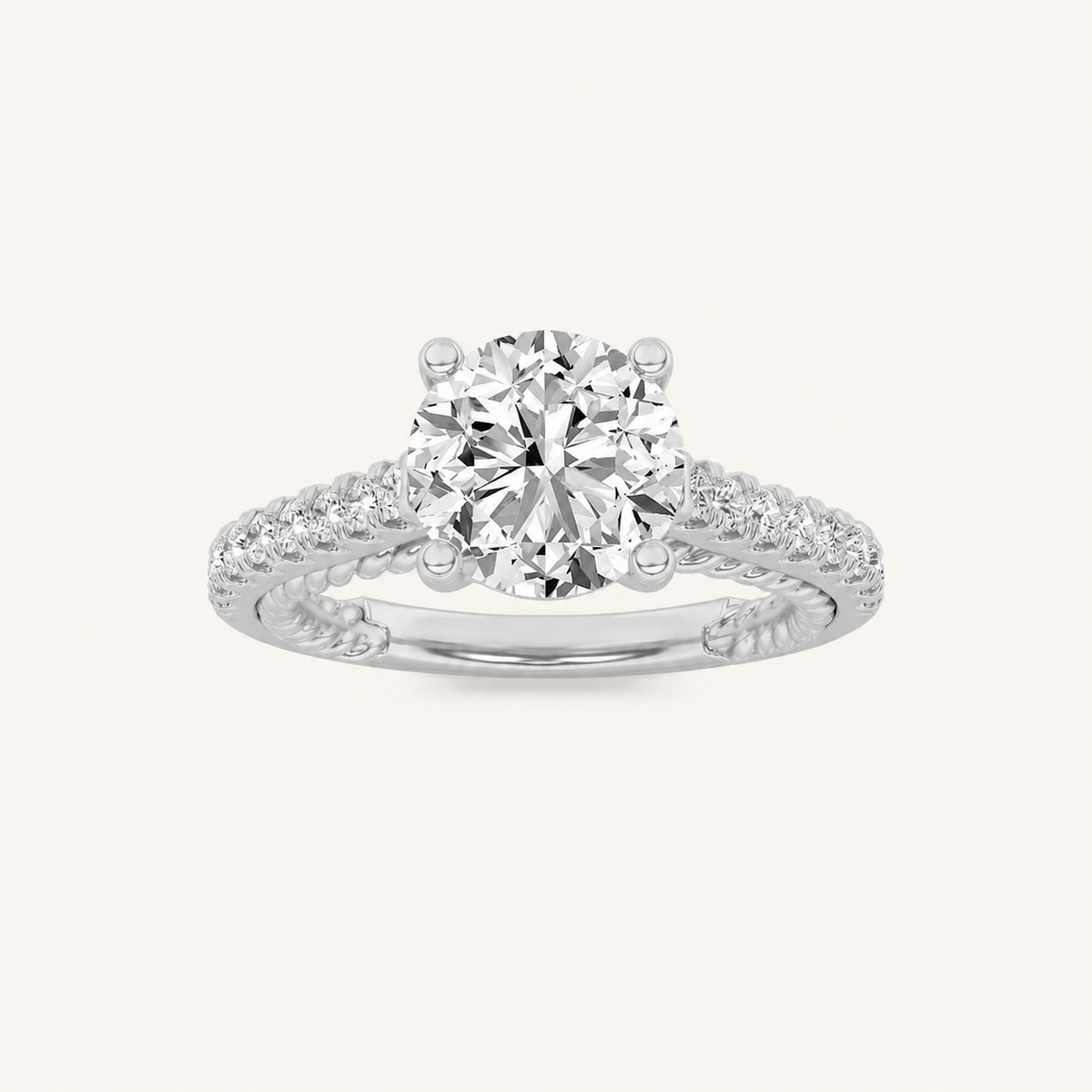 2.00 CT Round Cut Lab Grown Diamond Two Tone Accented Rope Design Engagement Ring