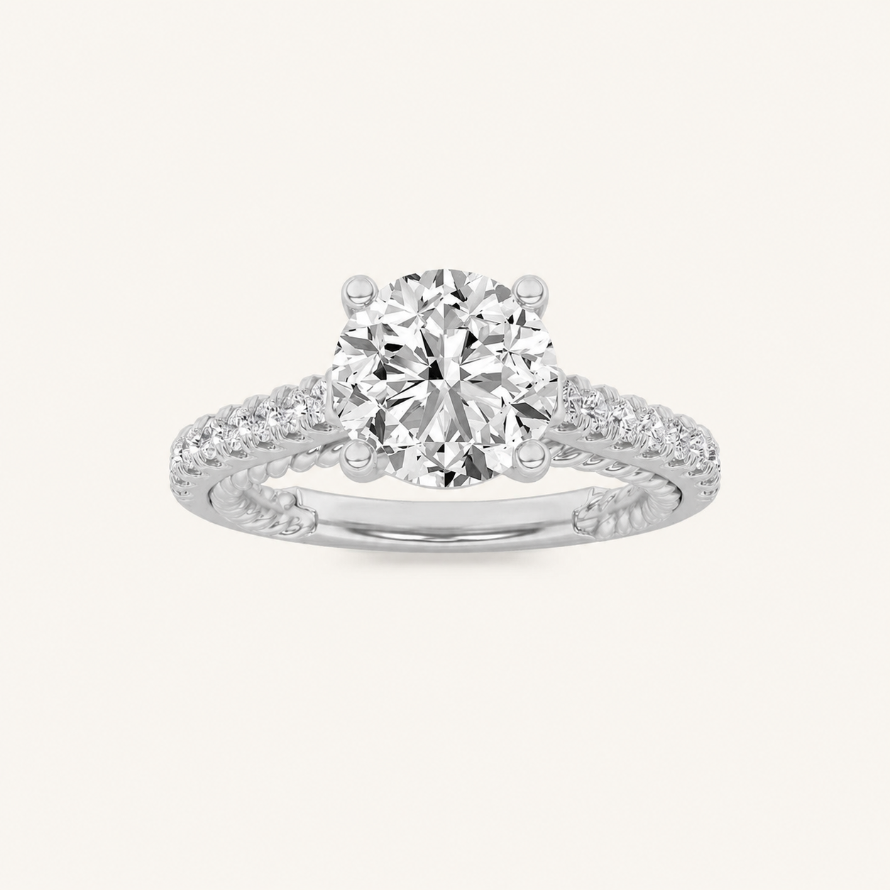2.00 CT Round Cut Lab Grown Diamond Two Tone Accented Rope Design Engagement Ring