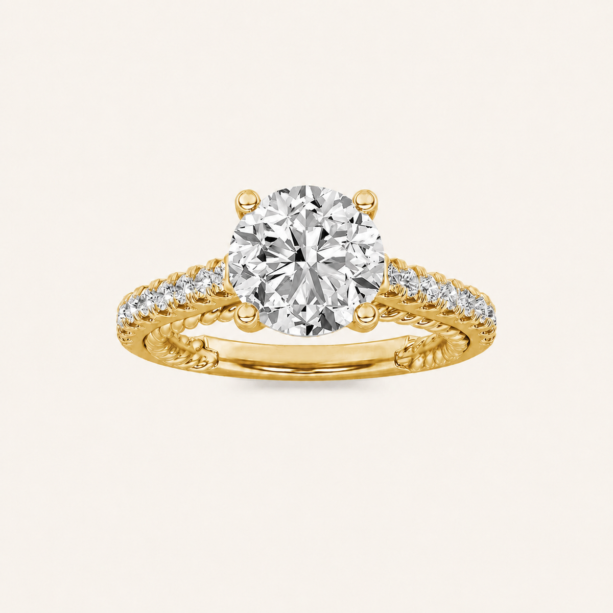 2.00 CT Round Cut Lab Grown Diamond Two Tone Accented Rope Design Engagement Ring