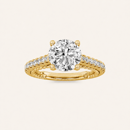 2.00 CT Round Cut Lab Grown Diamond Two Tone Accented Rope Design Engagement Ring
