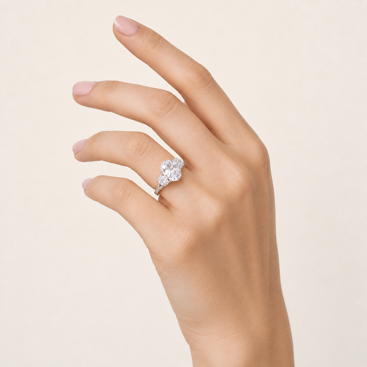9.00CT Oval Cut Lab Grown Diamond Bold Statement Accented Three Stone Ring