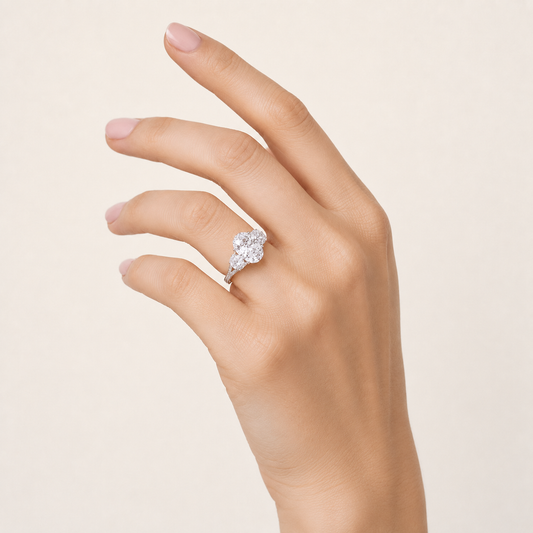 9.00CT Oval Cut Lab Grown Diamond Bold Statement Accented Three Stone Ring