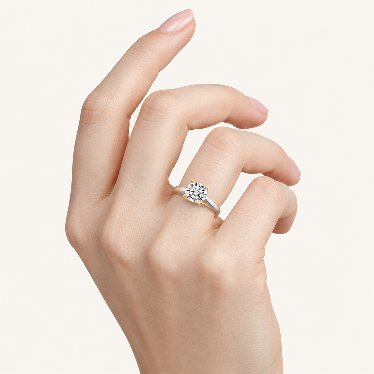 1.5CT Round Cut Lab Grown Diamond Two Tone Cathedral Shank Engagement Ring