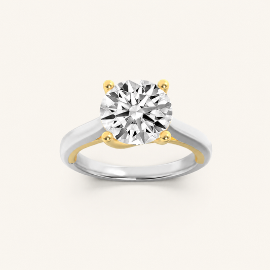 1.5CT Round Cut Lab Grown Diamond Two Tone Cathedral Shank Engagement Ring