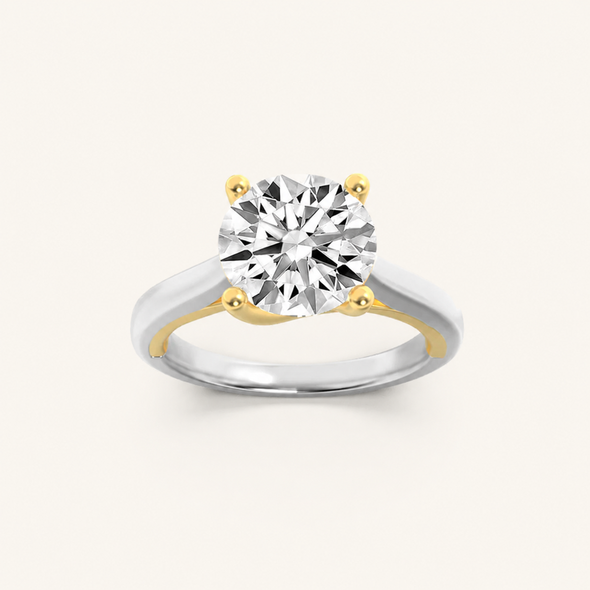 2.5CT Round Cut Lab Grown Diamond Two Tone Cathedral Shank Engagement Ring