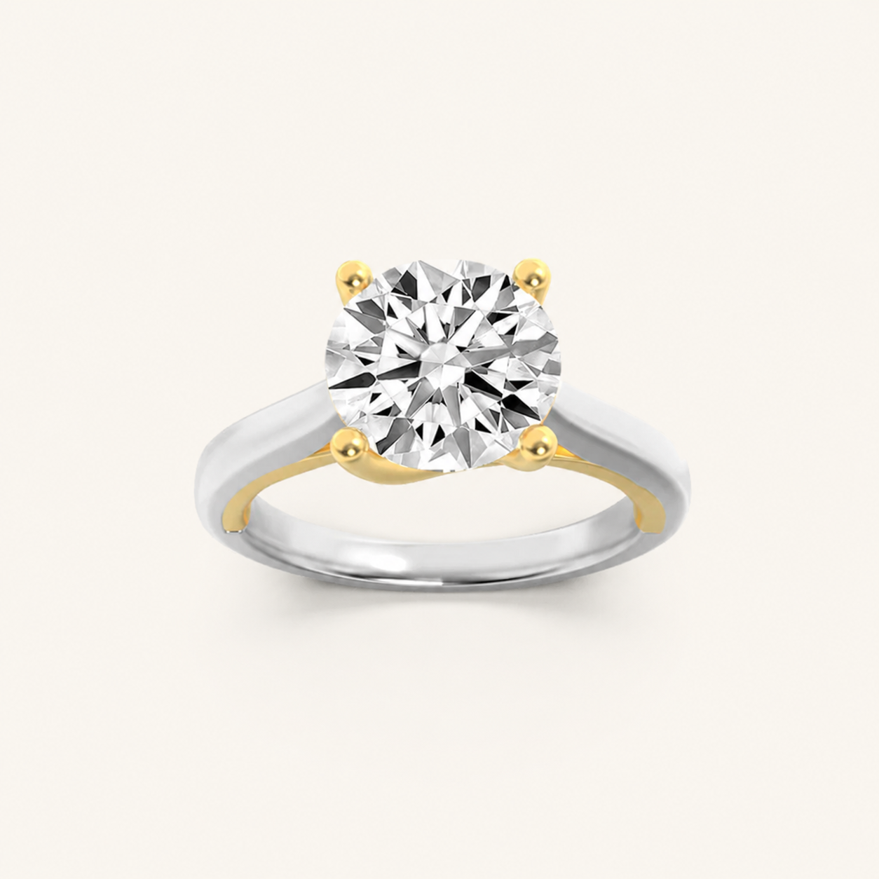 2.5CT Round Cut Lab Grown Diamond Two Tone Cathedral Shank Engagement Ring
