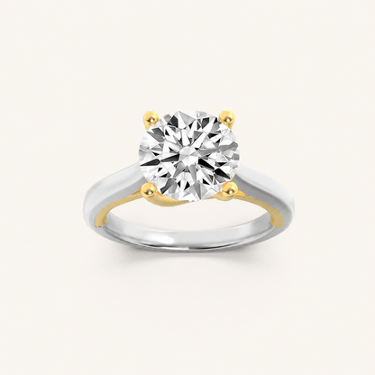 2.5CT Round Cut Lab Grown Diamond Two Tone Cathedral Shank Engagement Ring
