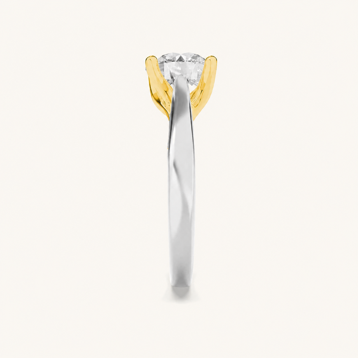 3CT Round Cut Lab Grown Diamond Two Tone Cathedral Shank Engagement Ring