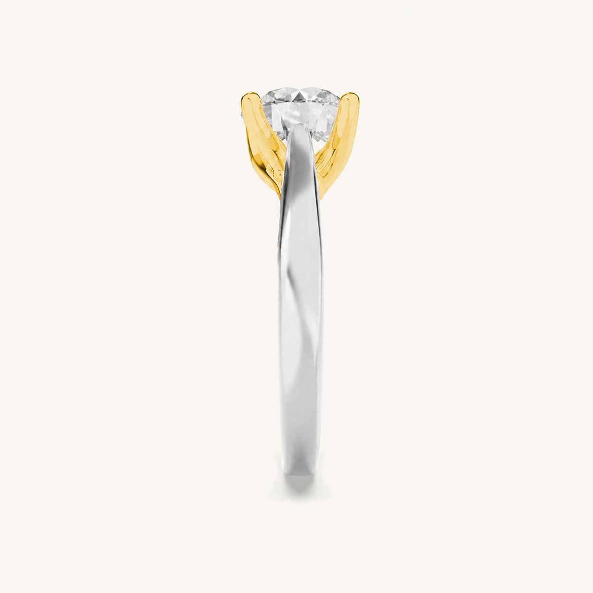 2.5CT Round Cut Lab Grown Diamond Two Tone Cathedral Shank Engagement Ring