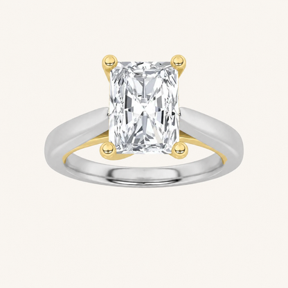 3CT Radiant Cut Lab Grown Diamond Two Tone Cathedral Shank Engagement Ring