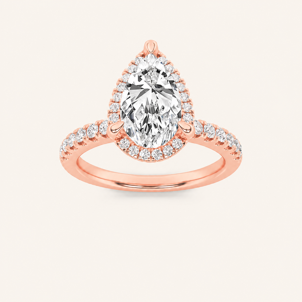 2CT Pear Cut Lab Grown Diamond Halo Accented Engagement Ring