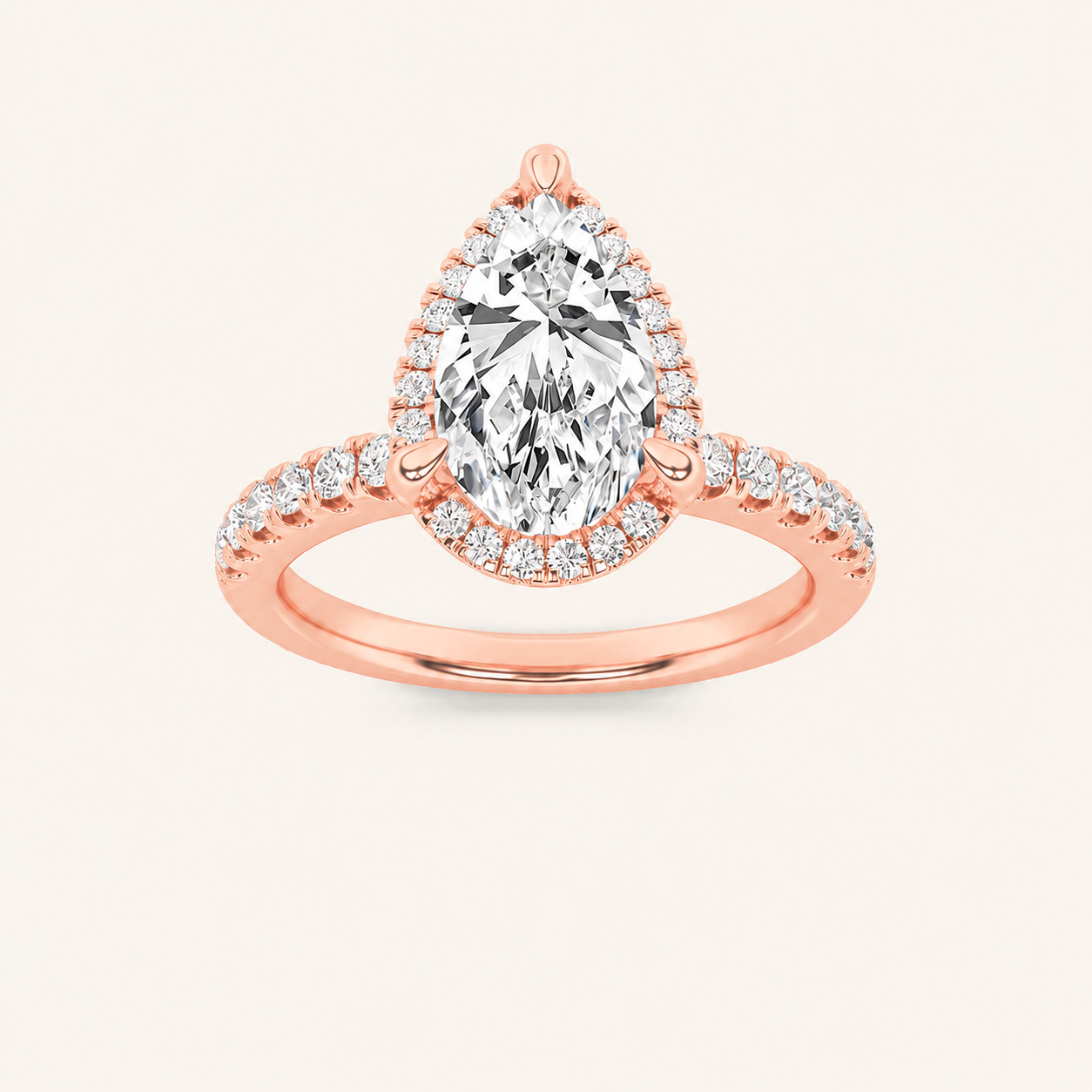 2CT Pear Cut Lab Grown Diamond Halo Accented Engagement Ring