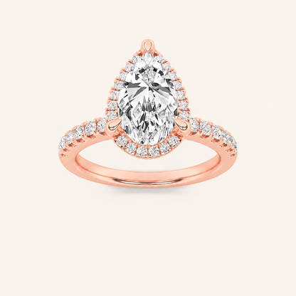 2CT Pear Cut Lab Grown Diamond Halo Accented Engagement Ring