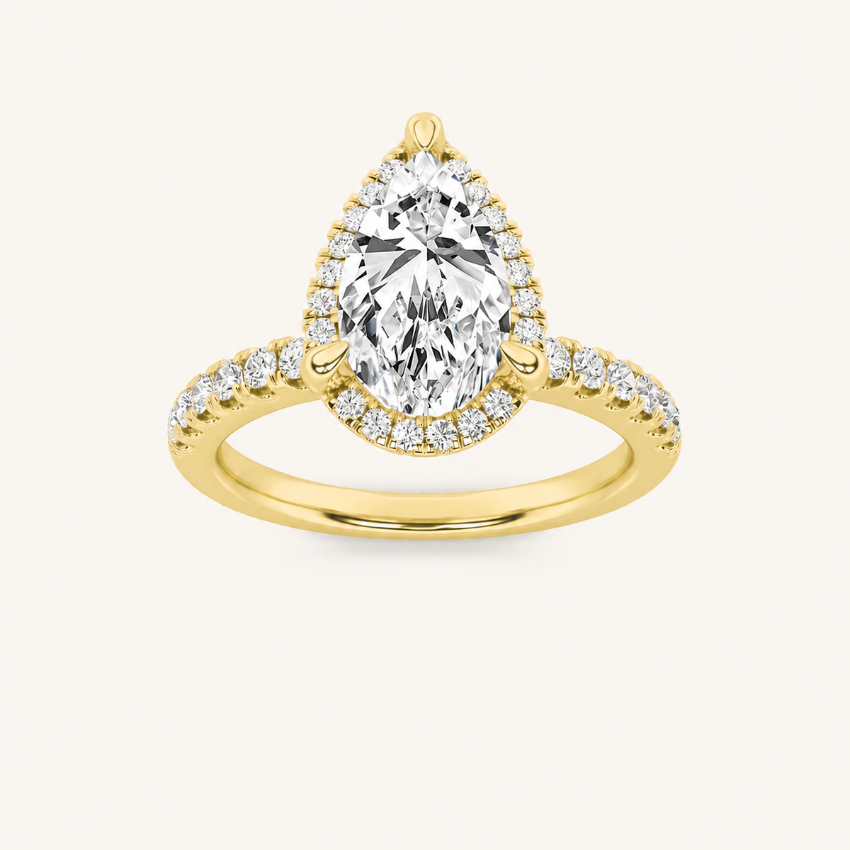 2CT Pear Cut Lab Grown Diamond Halo Accented Engagement Ring