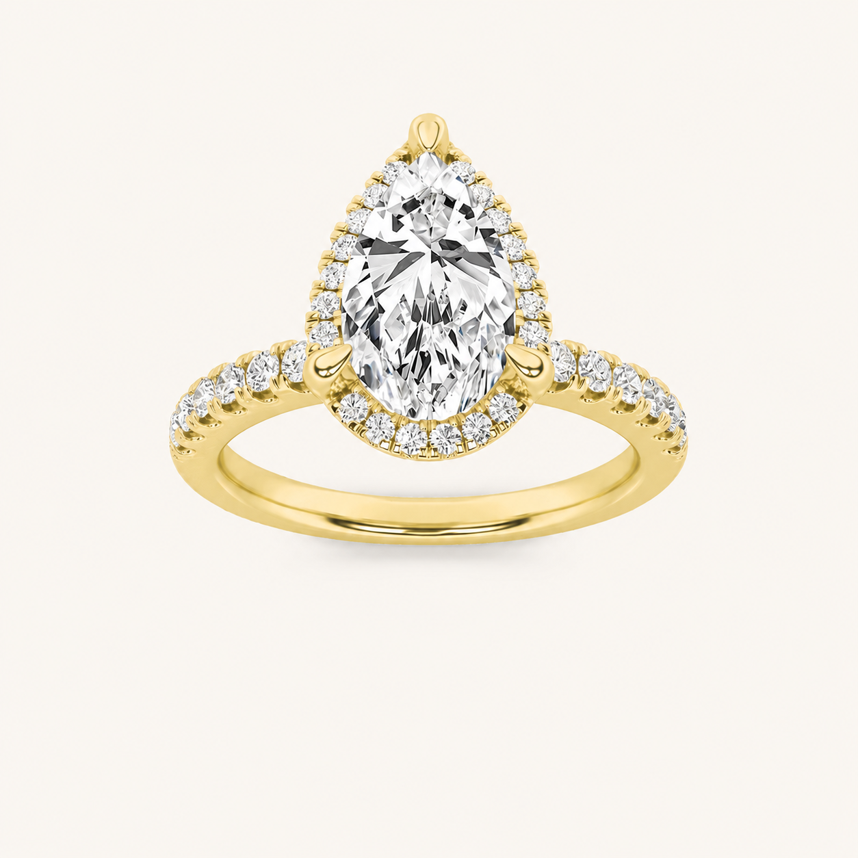 2CT Pear Cut Lab Grown Diamond Halo Accented Engagement Ring