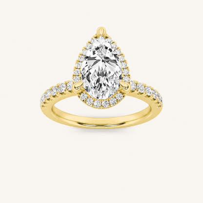2CT Pear Cut Lab Grown Diamond Halo Accented Engagement Ring