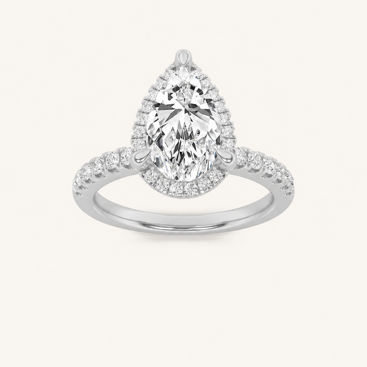 2CT Pear Cut Lab Grown Diamond Halo Accented Engagement Ring