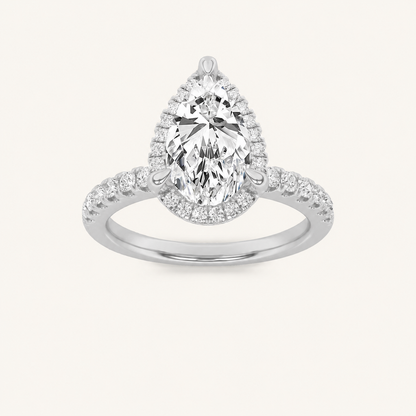 2CT Pear Cut Lab Grown Diamond Halo Accented Engagement Ring