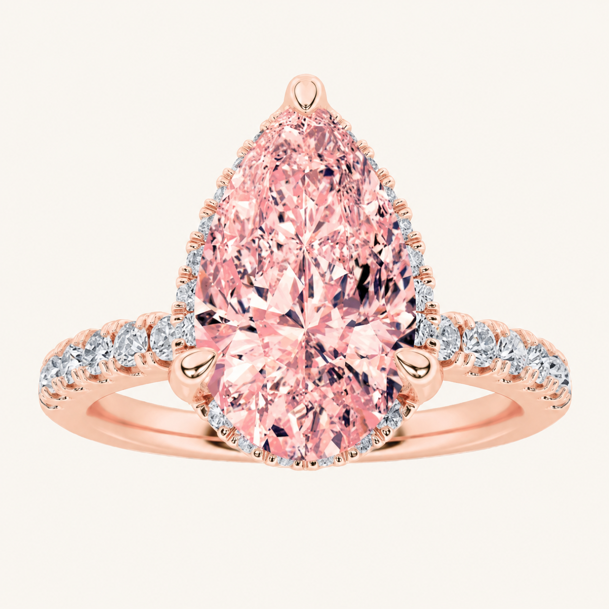 2CT Pear Cut Lab Grown Diamond Halo Accented Engagement Ring