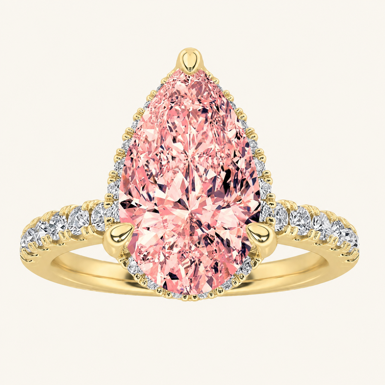 2CT Pear Cut Lab Grown Diamond Halo Accented Engagement Ring