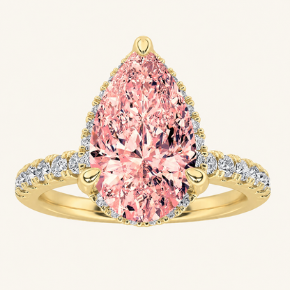 2CT Pear Cut Lab Grown Diamond Halo Accented Engagement Ring