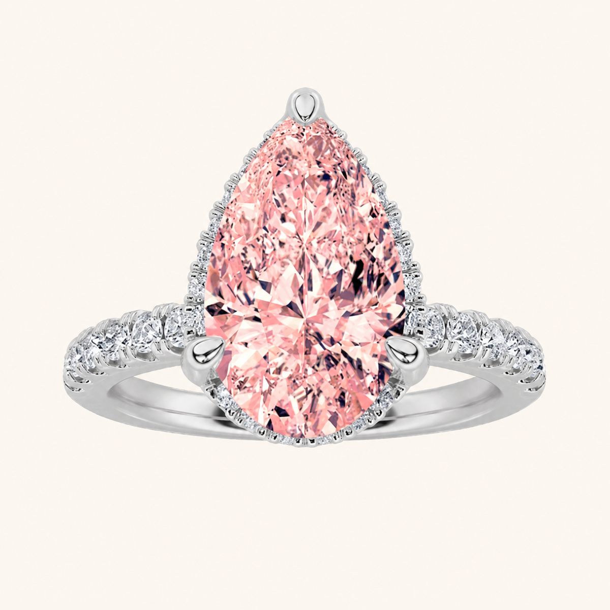 2CT Pear Cut Lab Grown Diamond Halo Accented Engagement Ring