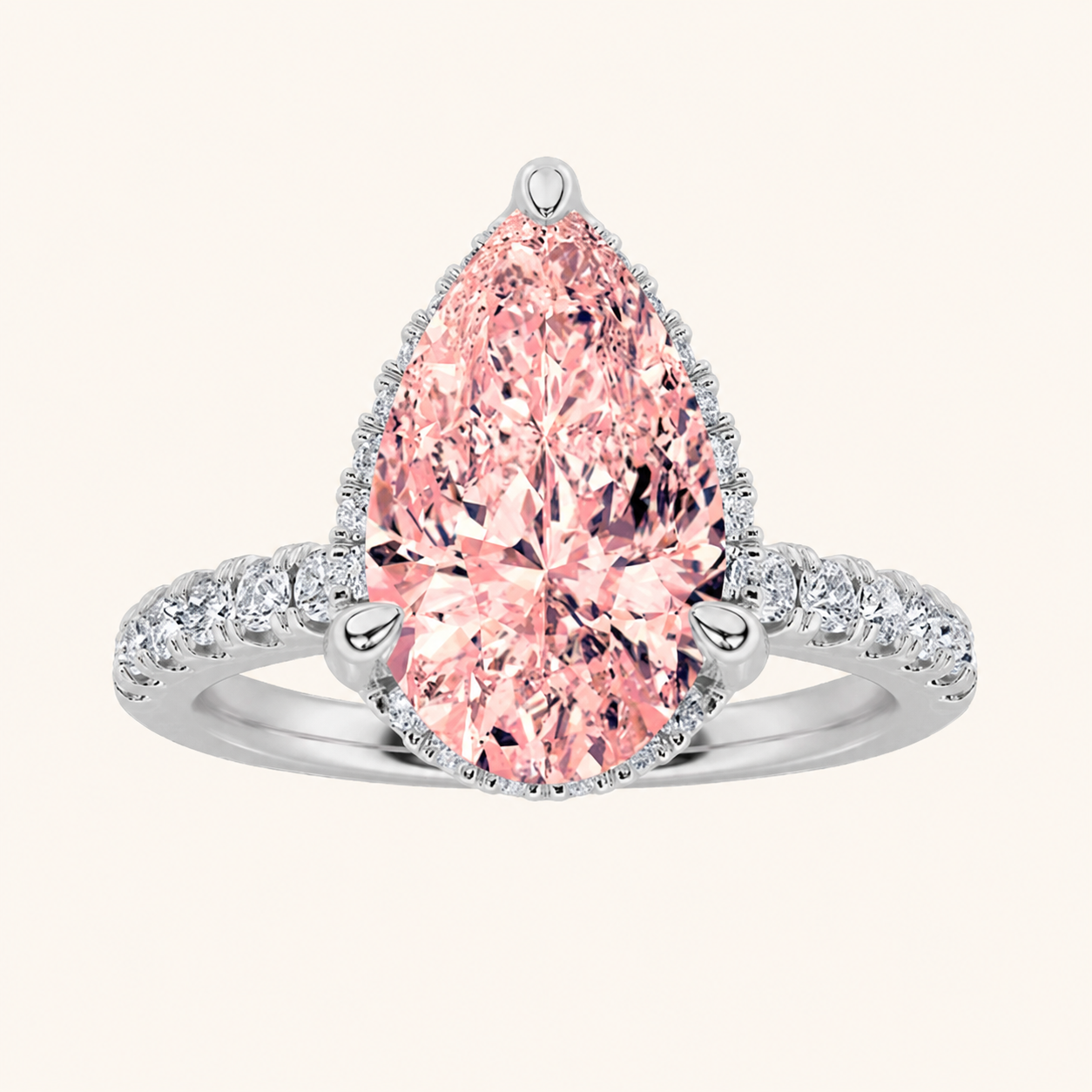 2CT Pear Cut Lab Grown Diamond Halo Accented Engagement Ring