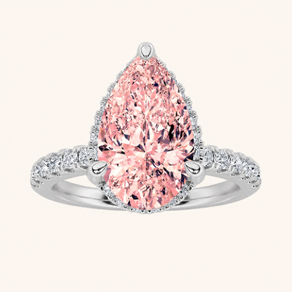 2CT Pear Cut Lab Grown Diamond Halo Accented Engagement Ring
