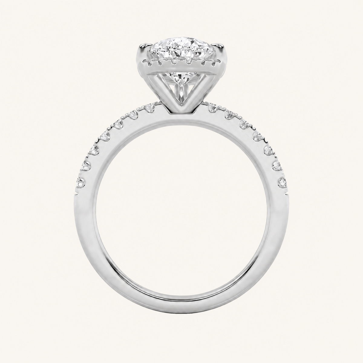 2CT Pear Cut Lab Grown Diamond Halo Accented Engagement Ring