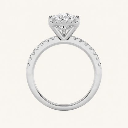 2CT Pear Cut Lab Grown Diamond Halo Accented Engagement Ring