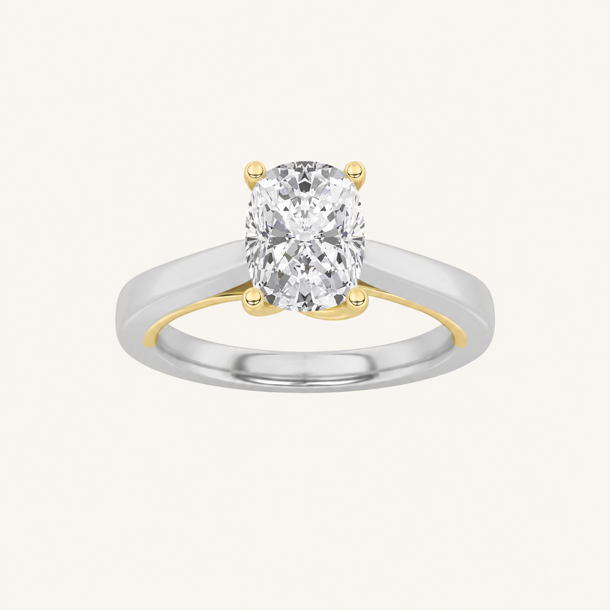 1CT Elongated Cushion Cut Lab Grown Diamond Two Tone Twisted Basket Cathedral Shank Solitaire Ring