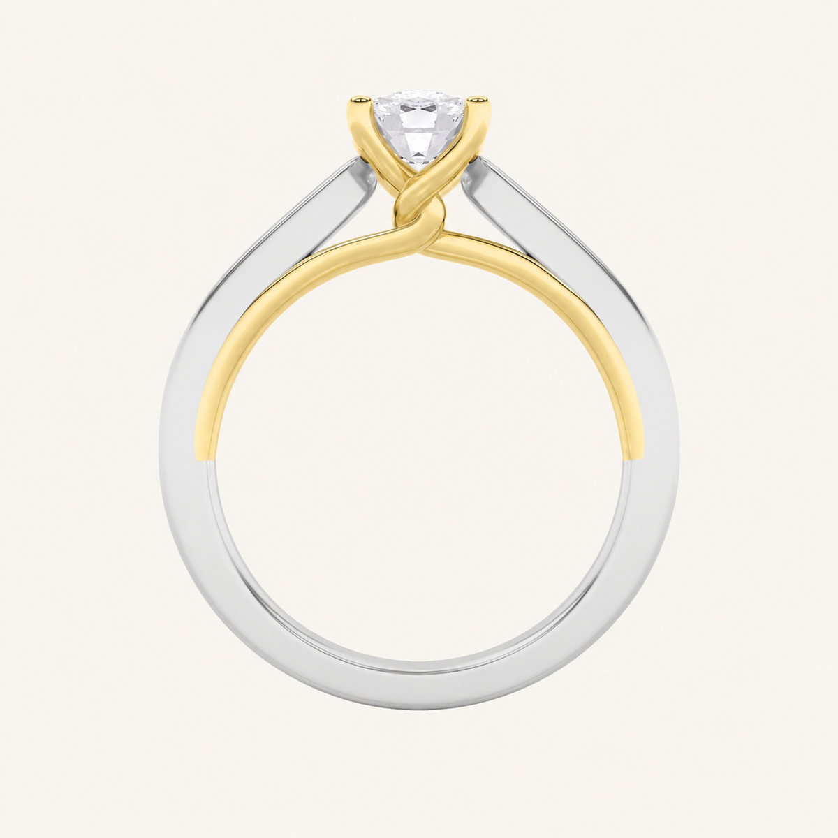2CT Oval Cut Lab Grown Diamond Two Tone Twisted Basket Cathedral Shank Solitaire Ring