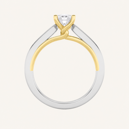 1CT Elongated Cushion Cut Lab Grown Diamond Two Tone Twisted Basket Cathedral Shank Solitaire Ring