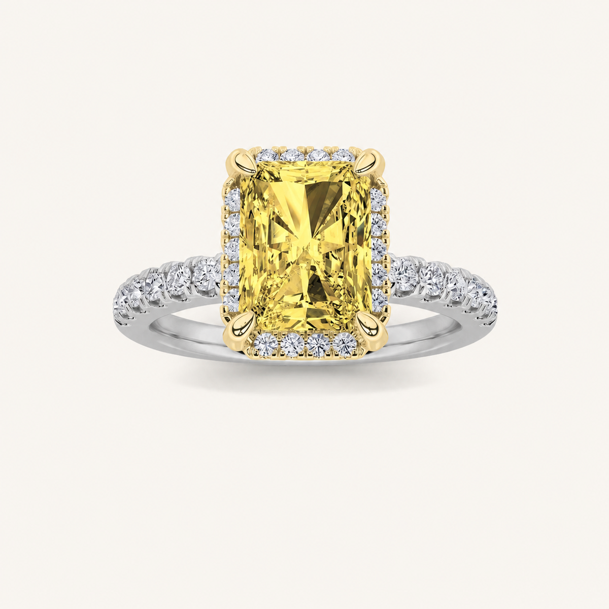 2CT Radiant Cut Lab Grown Diamond Halo Accented Engagement Ring