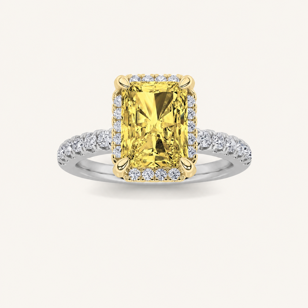 2CT Radiant Cut Lab Grown Diamond Halo Accented Engagement Ring