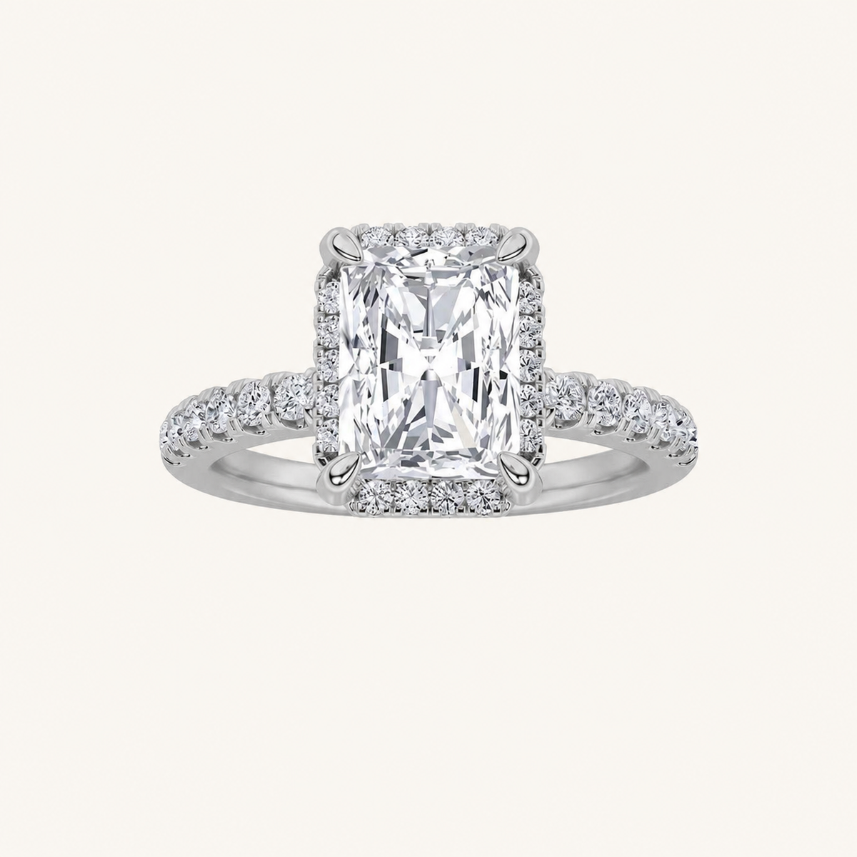 2CT Radiant Cut Lab Grown Diamond Halo Accented Engagement Ring