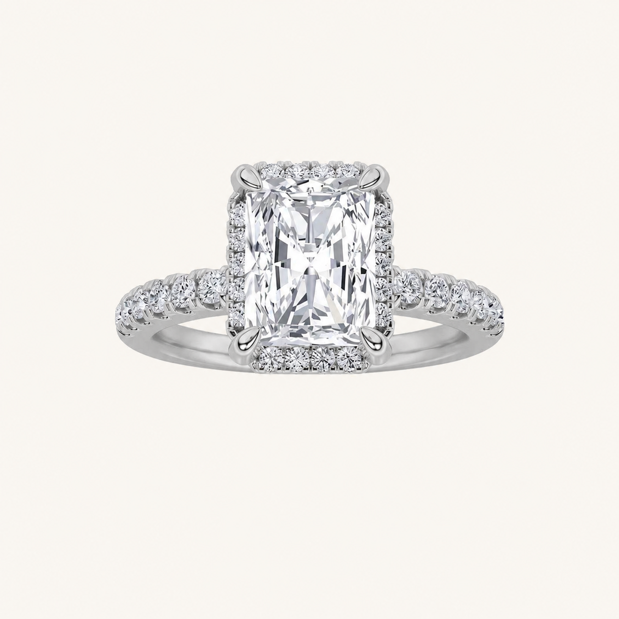 2CT Radiant Cut Lab Grown Diamond Halo Accented Engagement Ring