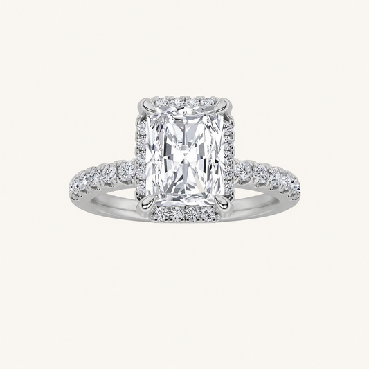 2CT Radiant Cut Lab Grown Diamond Halo Accented Engagement Ring