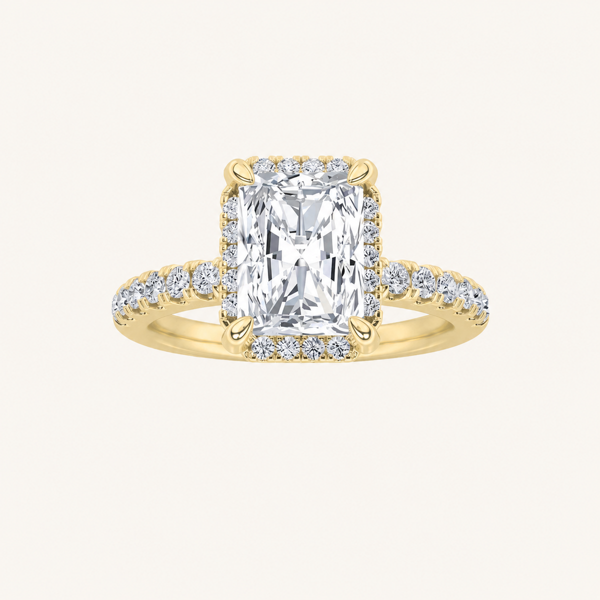 2CT Radiant Cut Lab Grown Diamond Halo Accented Engagement Ring