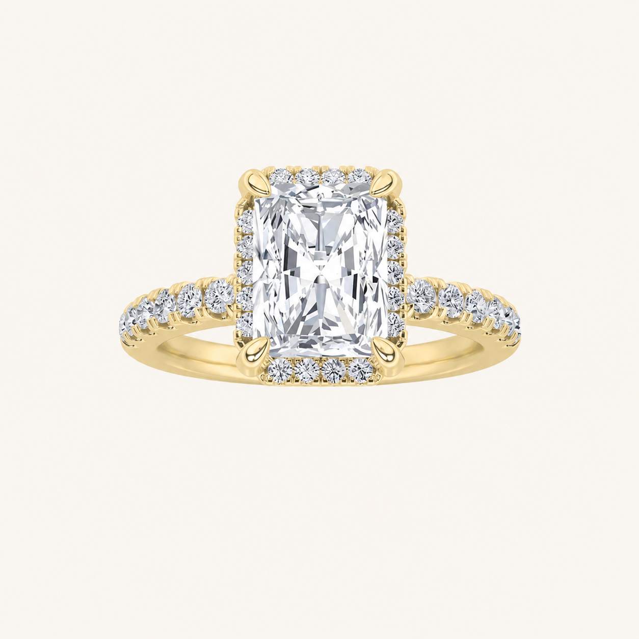 2CT Radiant Cut Lab Grown Diamond Halo Accented Engagement Ring