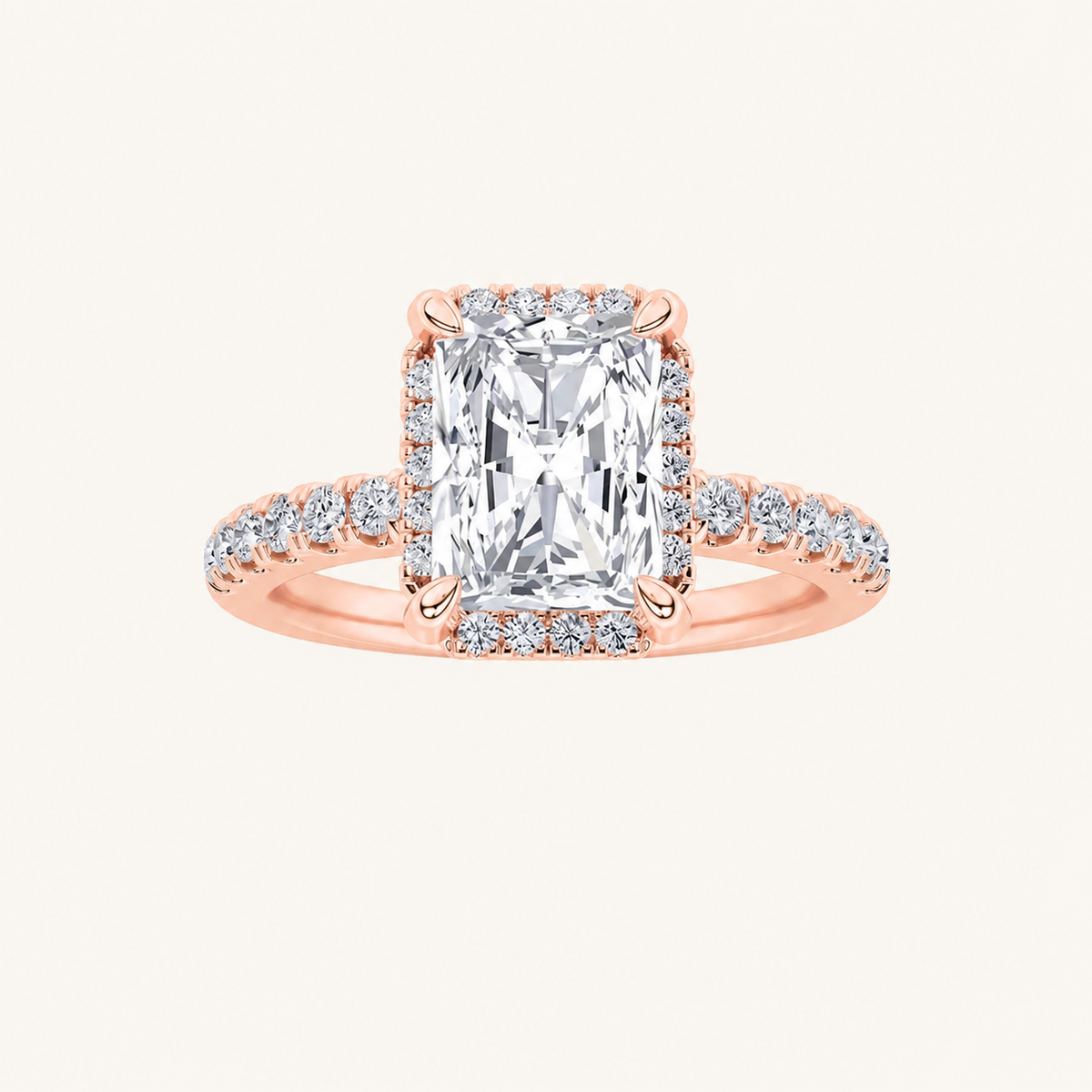 2CT Radiant Cut Lab Grown Diamond Halo Accented Engagement Ring