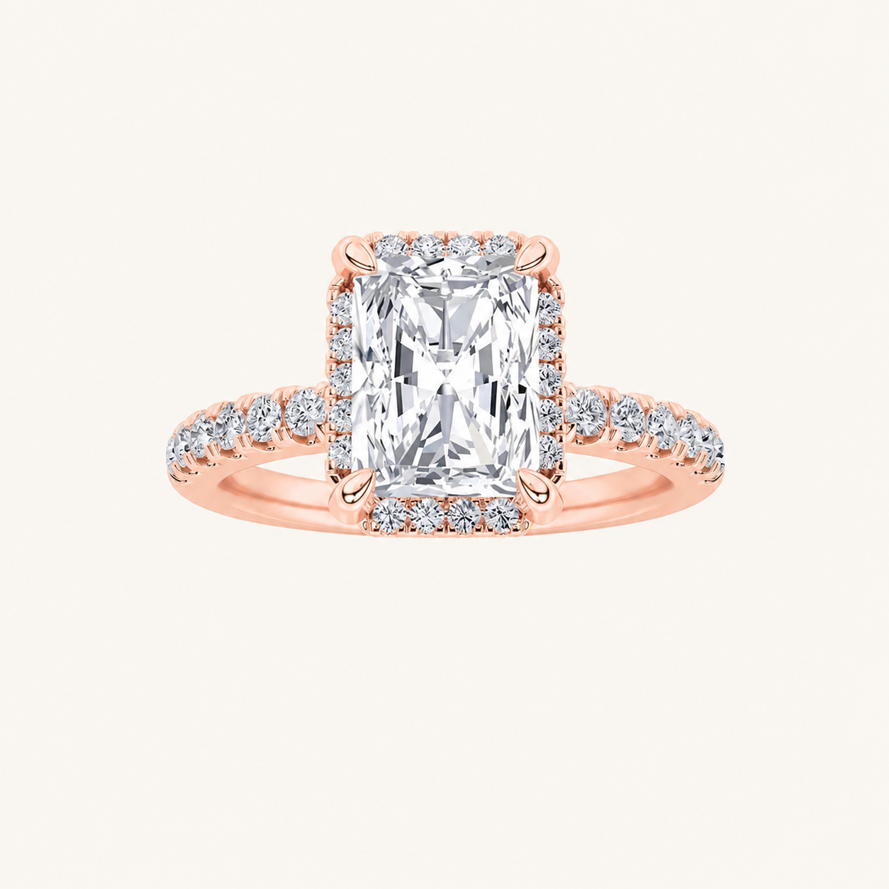 2CT Radiant Cut Lab Grown Diamond Halo Accented Engagement Ring