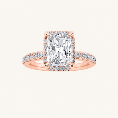 2CT Radiant Cut Lab Grown Diamond Halo Accented Engagement Ring