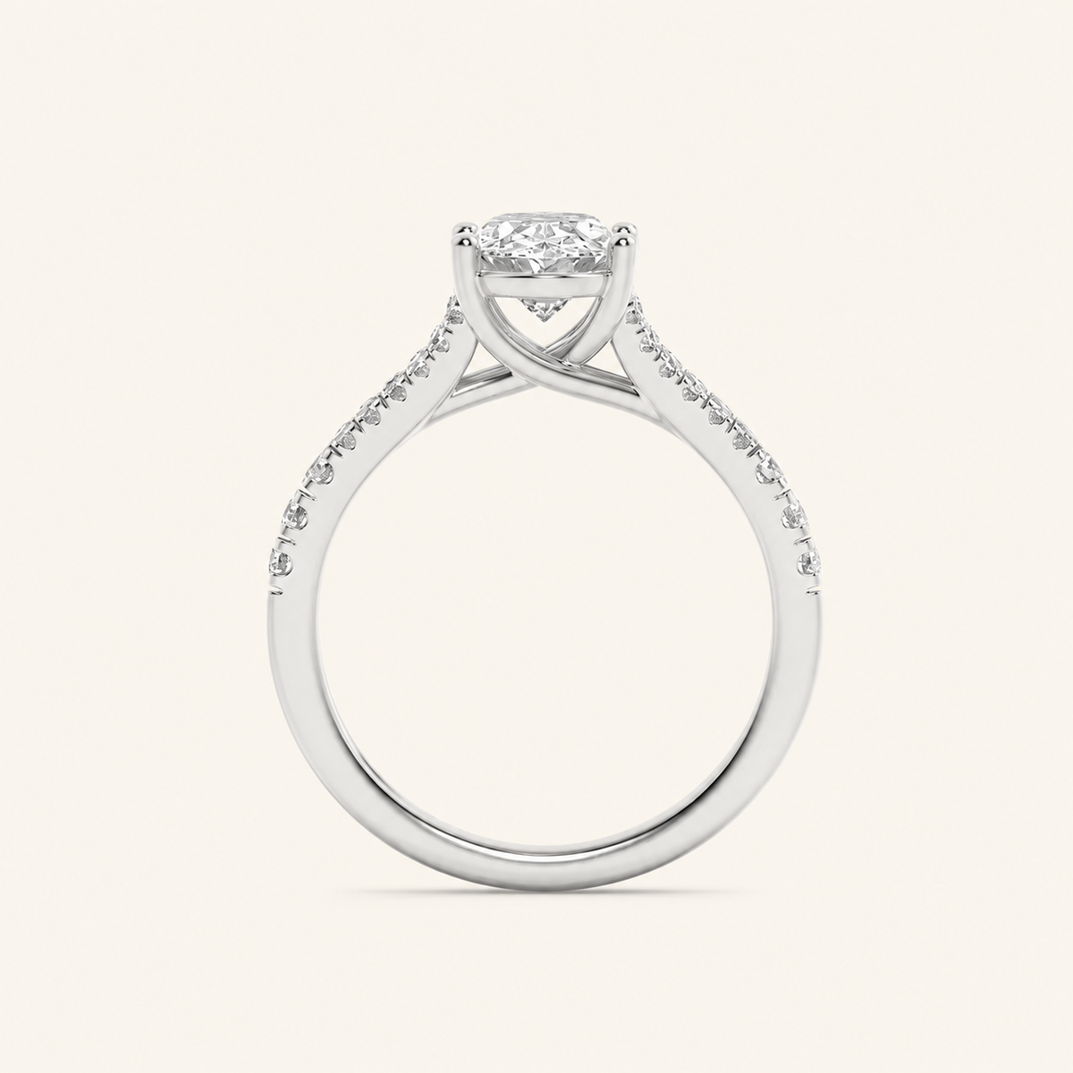2CT Oval Cut Lab Grown Diamond Split Shank Trellis Engagement Ring