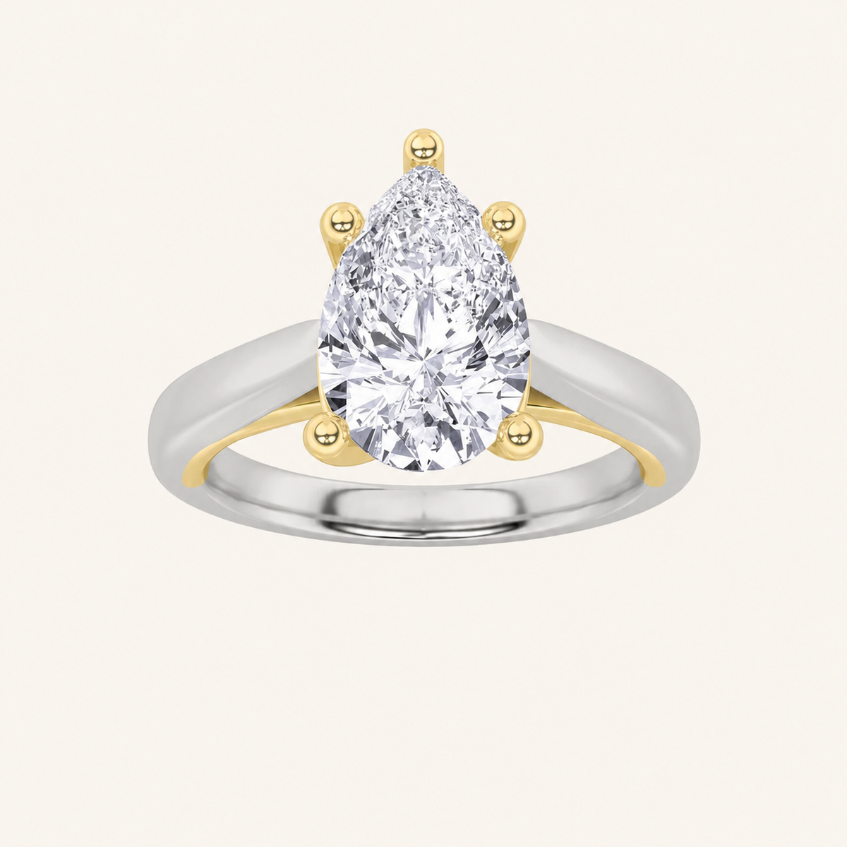 2CT Pear Cut Lab Grown Diamond Engagement Ring