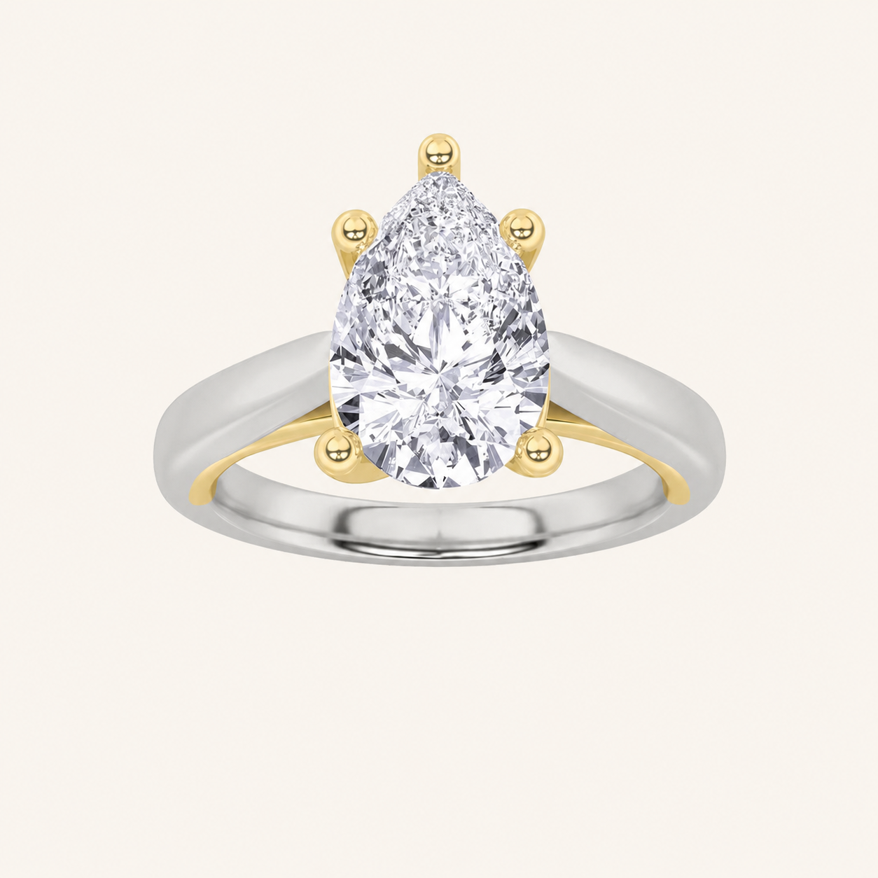 2CT Pear Cut Lab Grown Diamond Engagement Ring