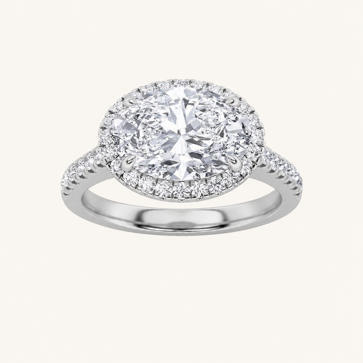 2CT Oval Cut Lab Grown Diamond Halo Ring