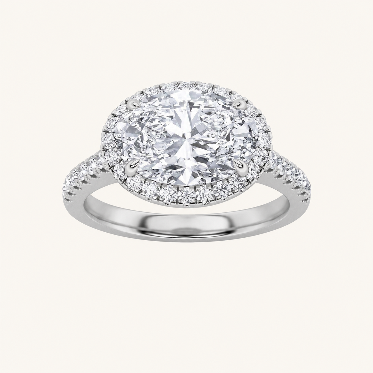 2CT Oval Cut Lab Grown Diamond Halo Ring