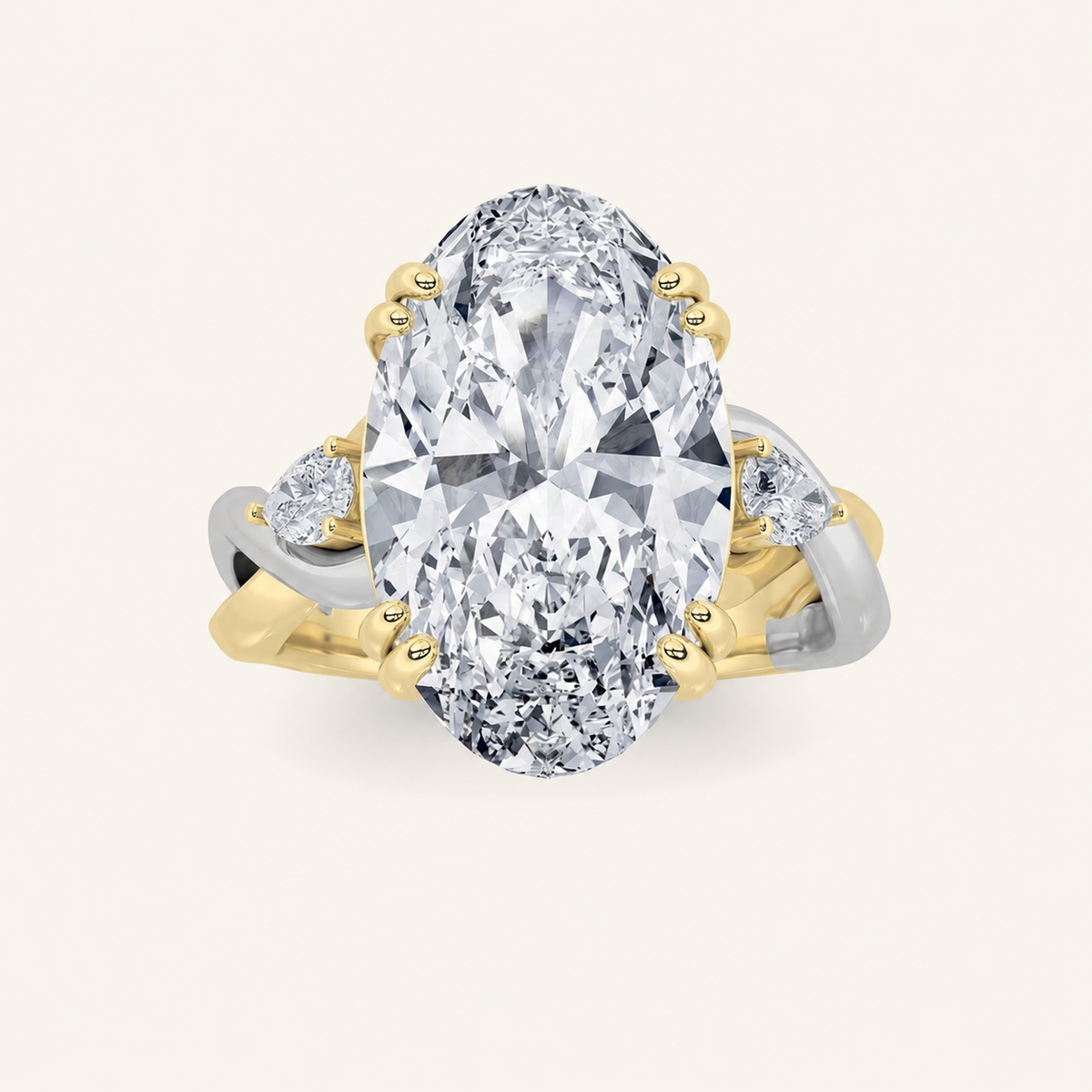 6.25CT Oval Cut Lab Grown Diamond Bold Three Stone Engagement Ring