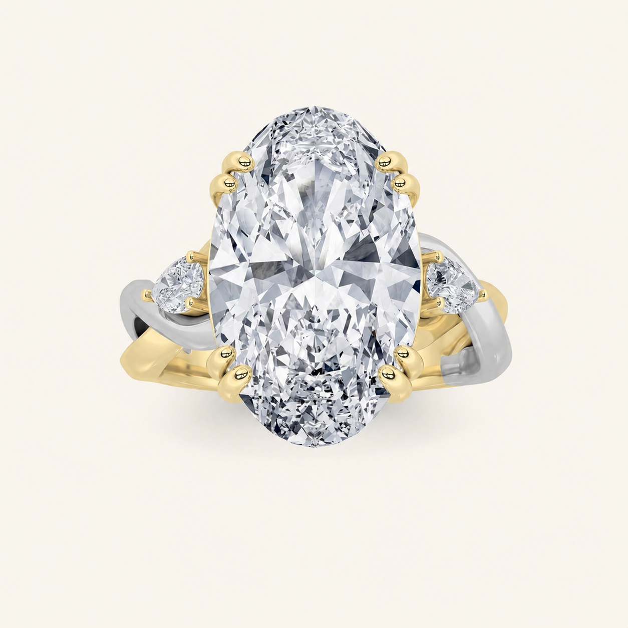 6.25CT Oval Cut Lab Grown Diamond Bold Three Stone Engagement Ring